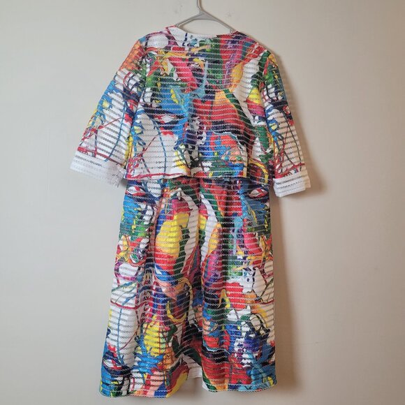 Rose Collection Dress & Jacket Womens 18 white Bright pop mesh A-line midi RC192 - Picture 2 of 16